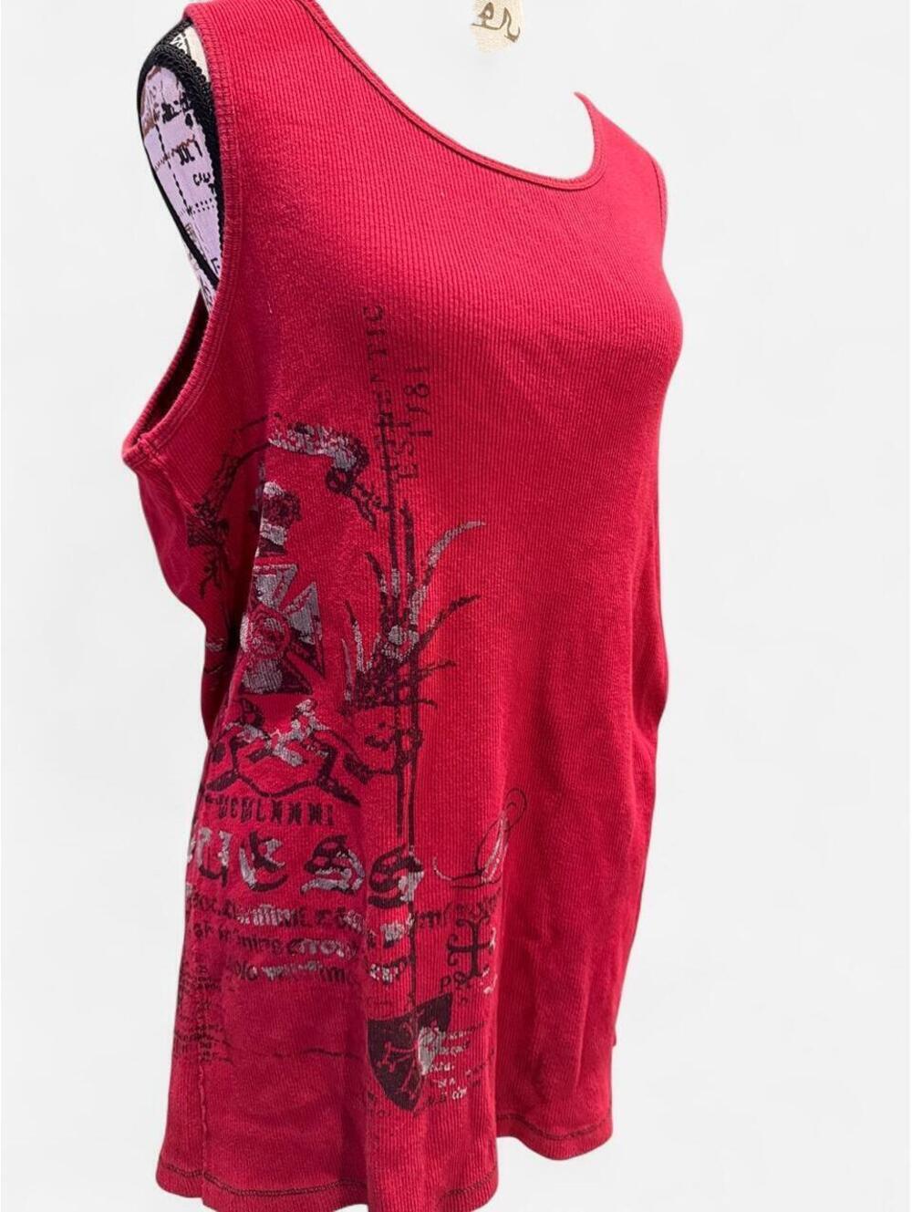 Red GUESS Tank Dress with Black Graphic Print, Size XXL